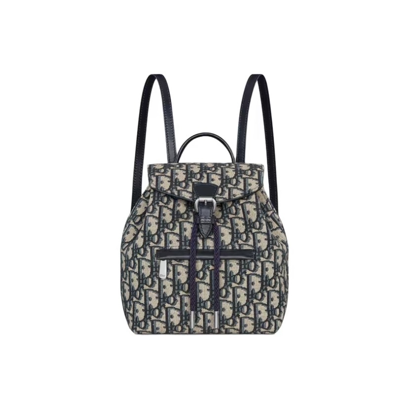 DIOR 童裝背囊米色和藍色Dior Oblique 圖案緹花