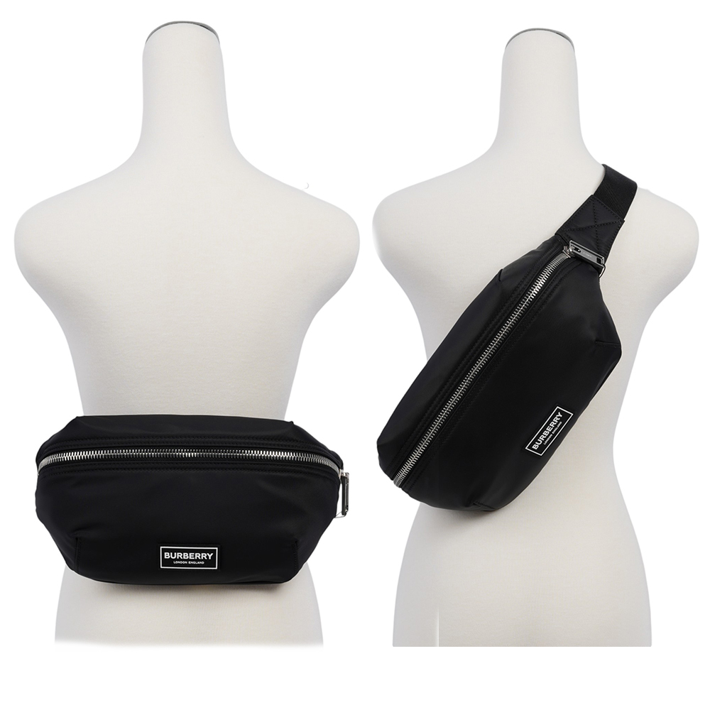 【BURBERRY】Talbot 白色方形標誌尼龍帆布腰包/胸口包(黑色) 80905671