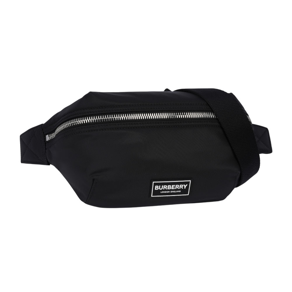 【BURBERRY】Talbot 白色方形標誌尼龍帆布腰包/胸口包(黑色) 80905671