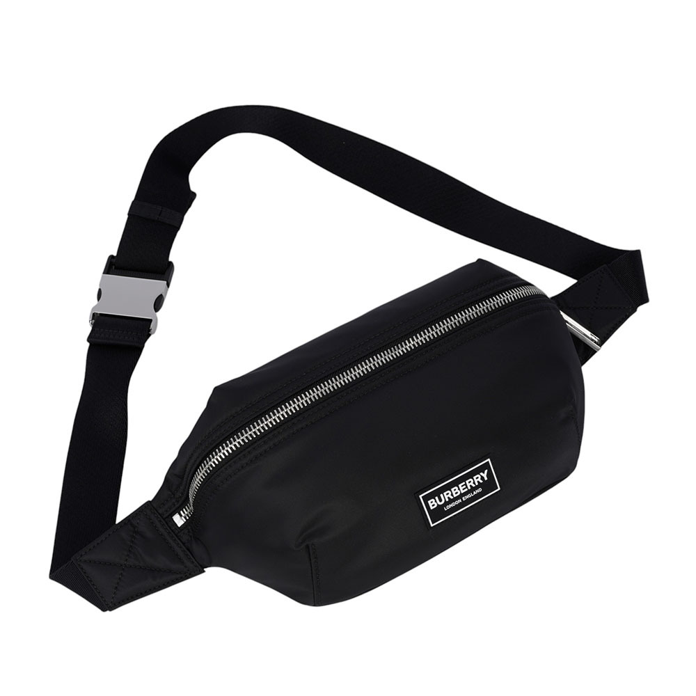 【BURBERRY】Talbot 白色方形標誌尼龍帆布腰包/胸口包(黑色) 80905671