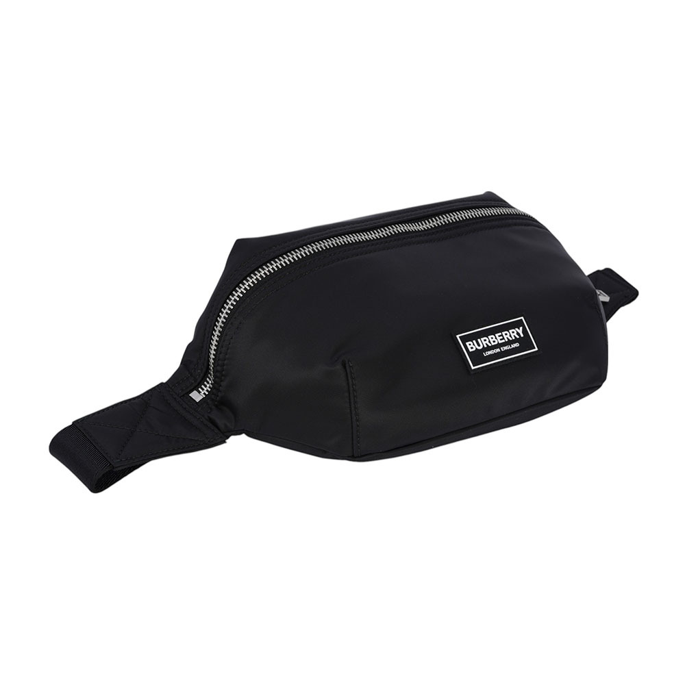 【BURBERRY】Talbot 白色方形標誌尼龍帆布腰包/胸口包(黑色) 80905671