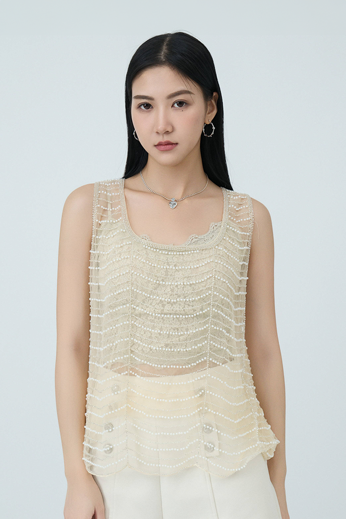 釘珠間網紗背心  (現貨款式）