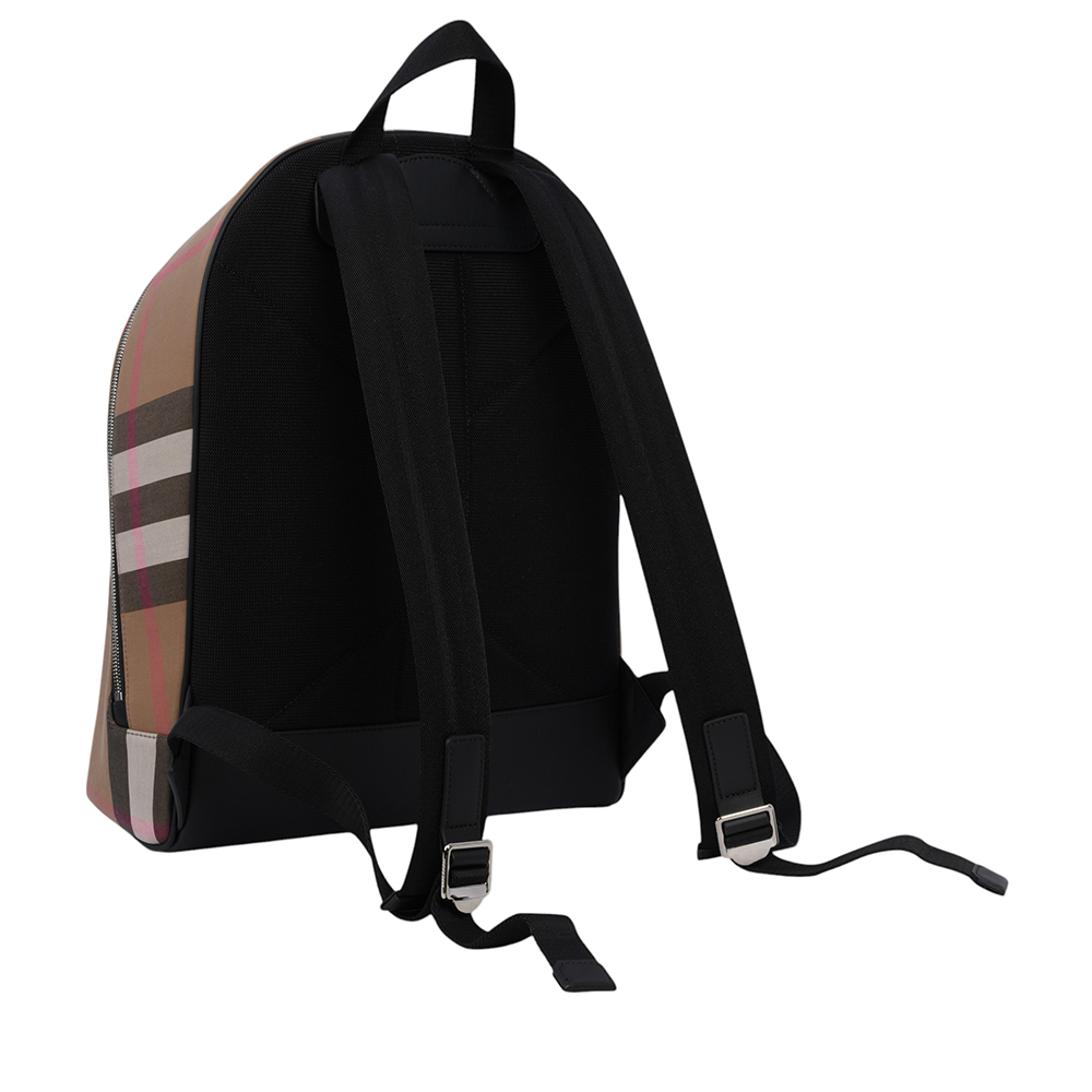 【BURBERRY】Jeff 大格紋帆布口袋拉鍊後背包(灰褐色/棕色)80845501