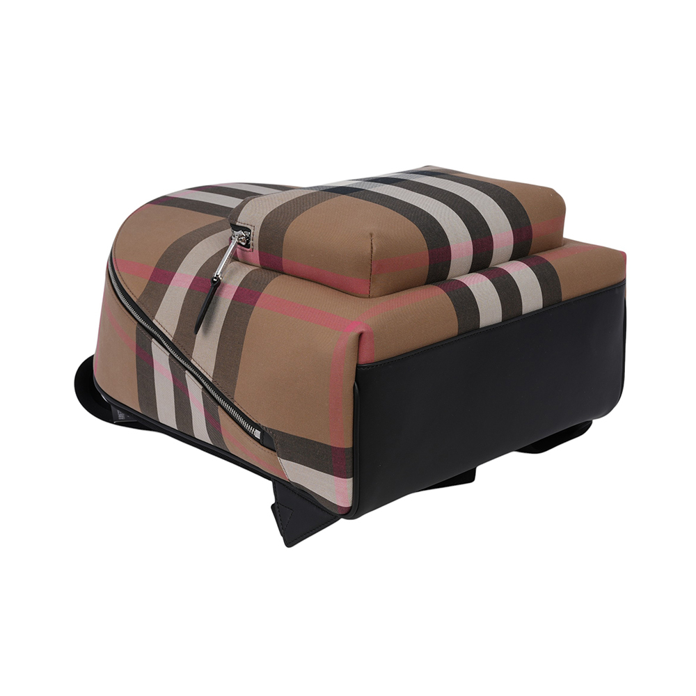 【BURBERRY】Jeff 大格紋帆布口袋拉鍊後背包(灰褐色/棕色)80845501