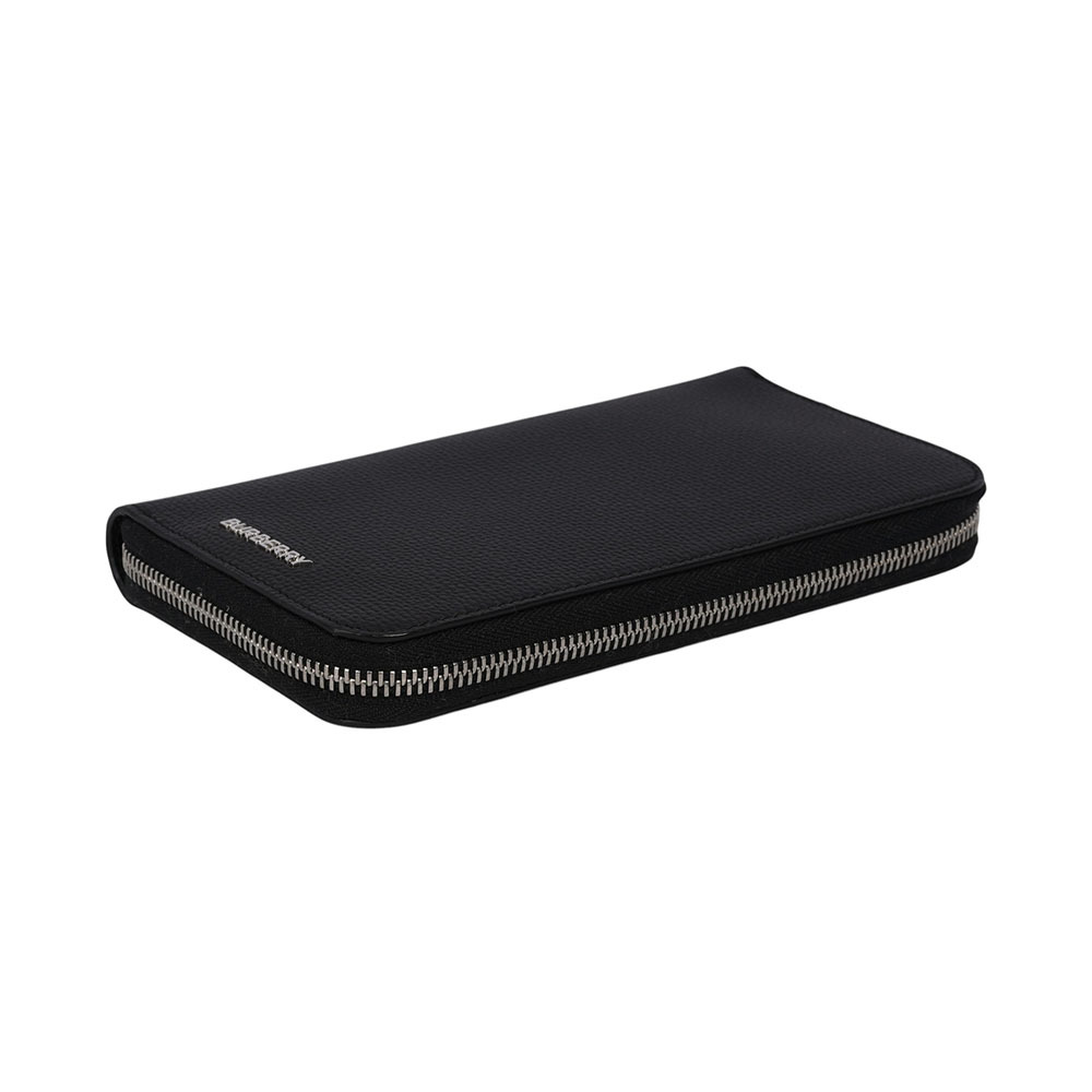 【BURBERRY】銀字粒紋牛皮內拼格紋拉鍊長夾(黑色) 80840711