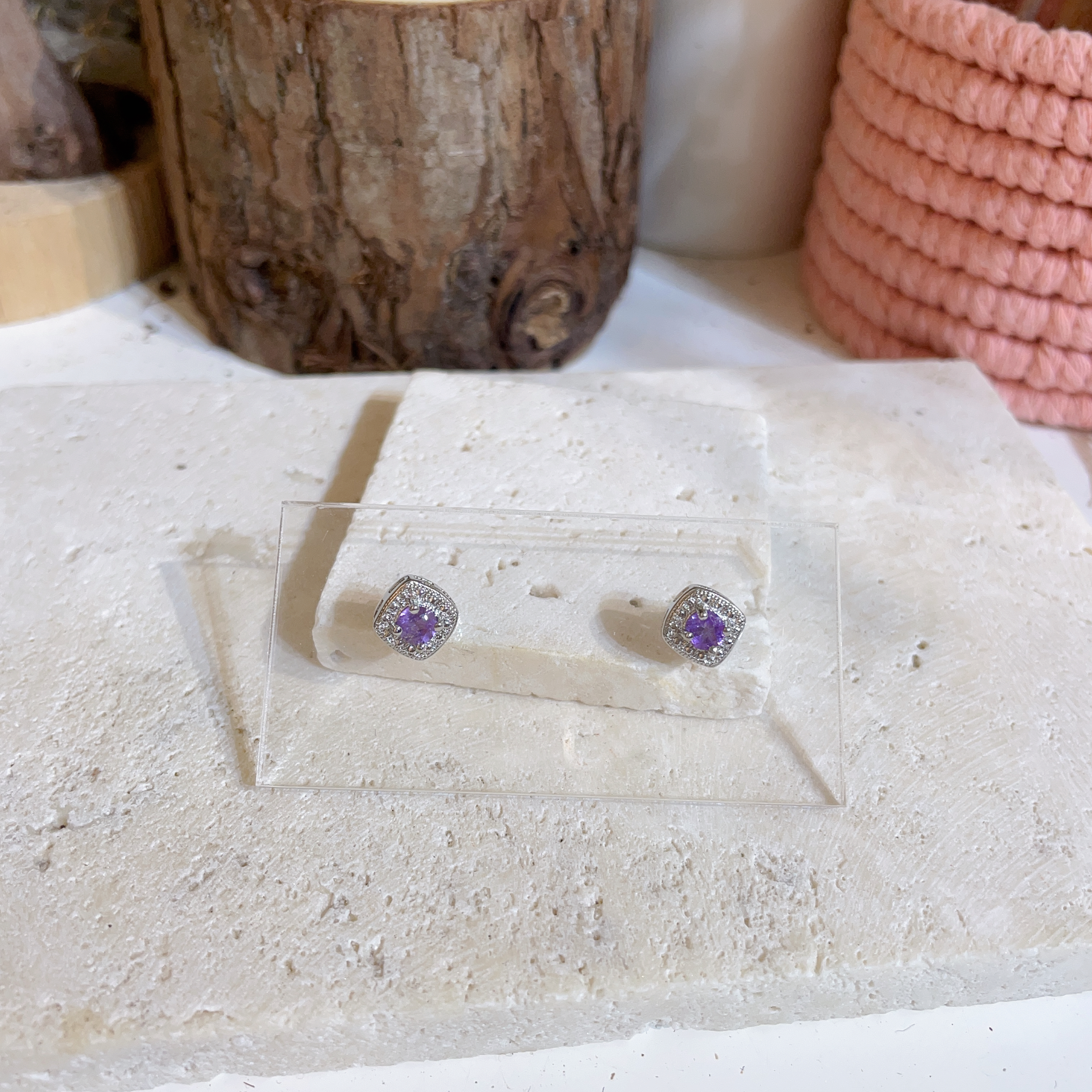 F072 紫水晶枕頭方耳環