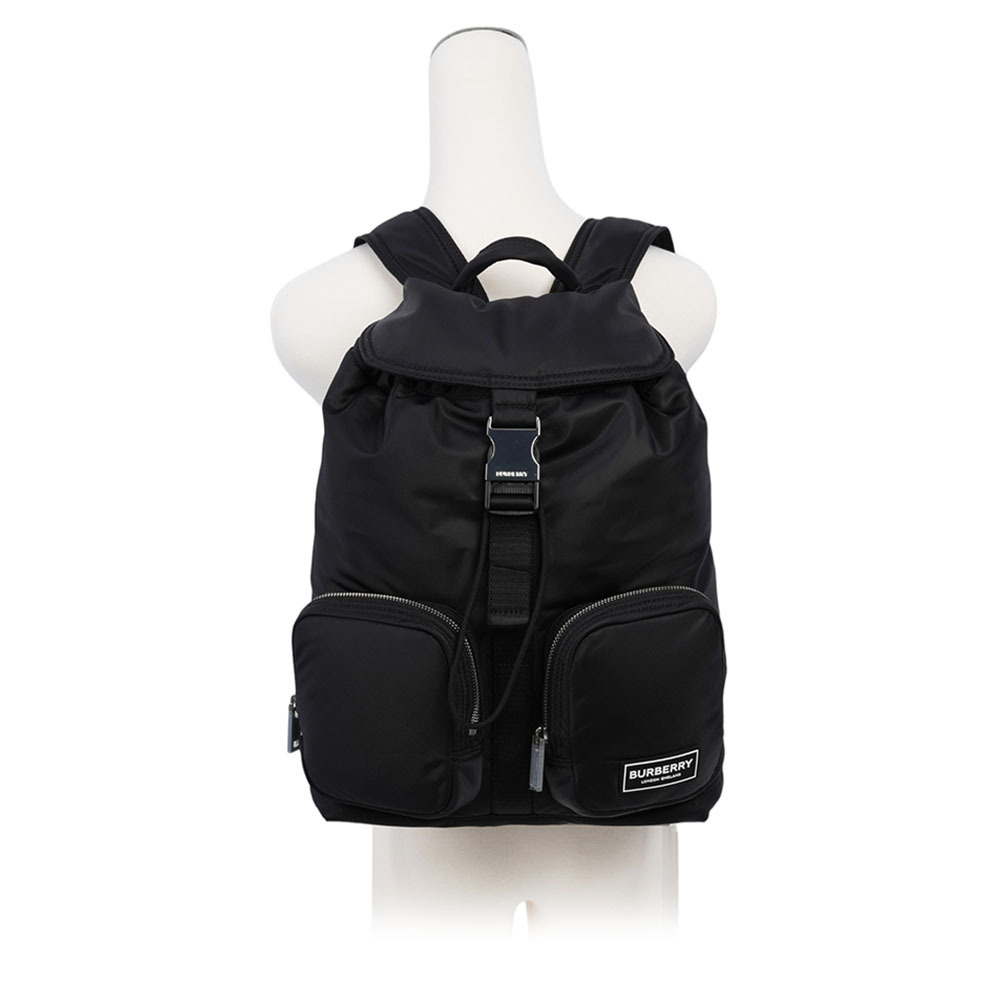 【BURBERRY】Rucksack 白色方形標誌小型軍旅後背包(黑色)80939601