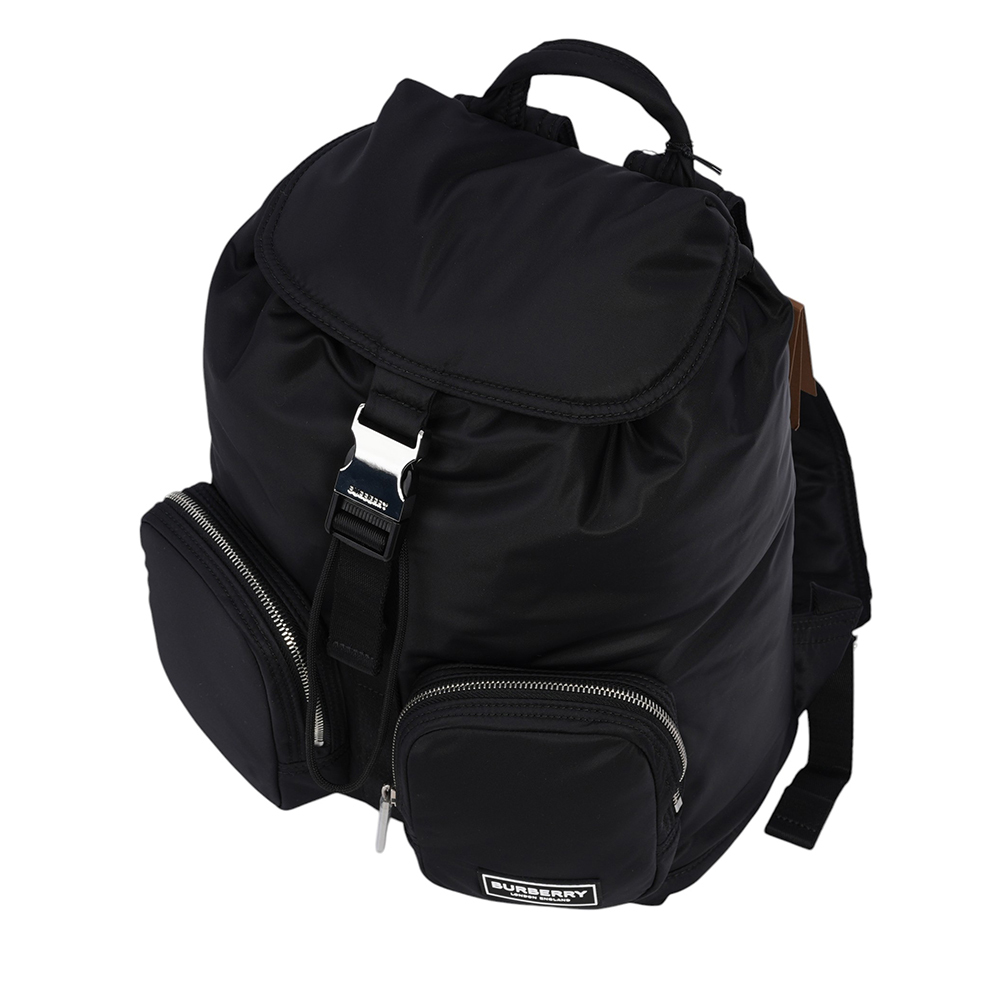 【BURBERRY】Rucksack 白色方形標誌小型軍旅後背包(黑色)80939601