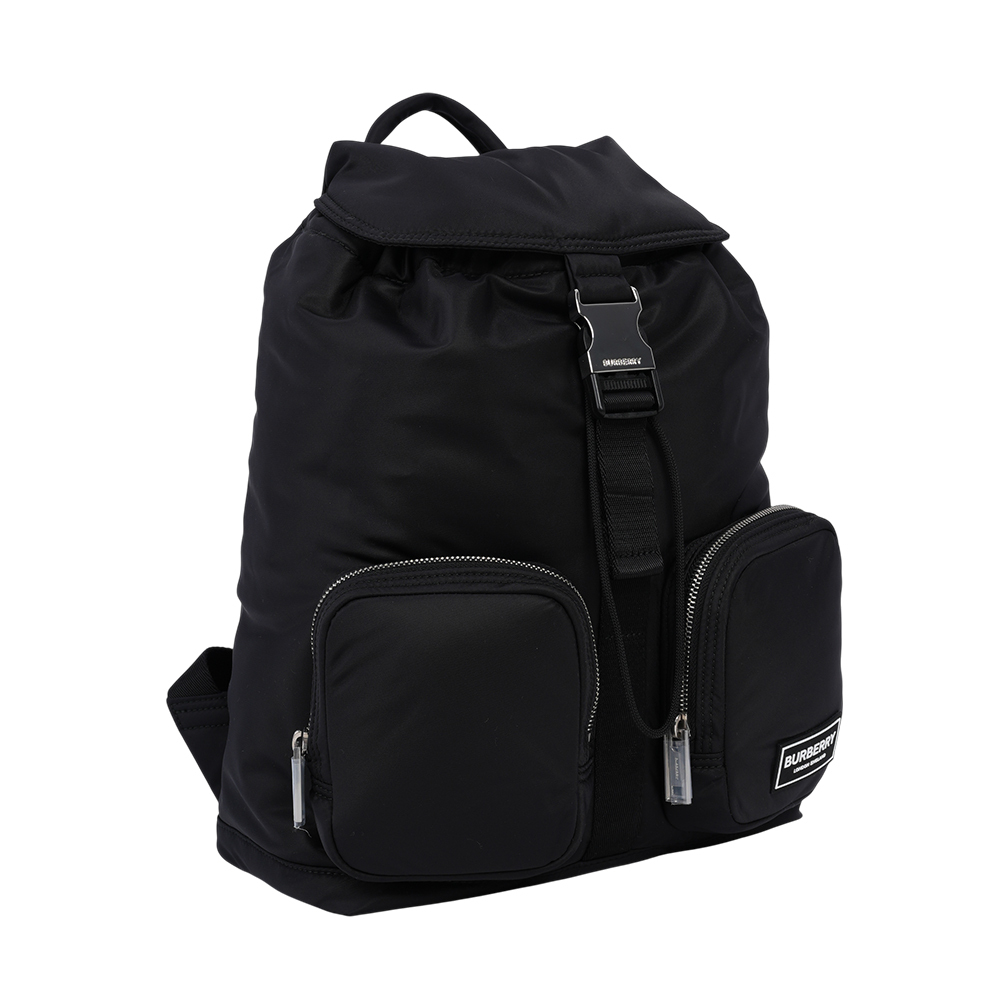 【BURBERRY】Rucksack 白色方形標誌小型軍旅後背包(黑色)80939601