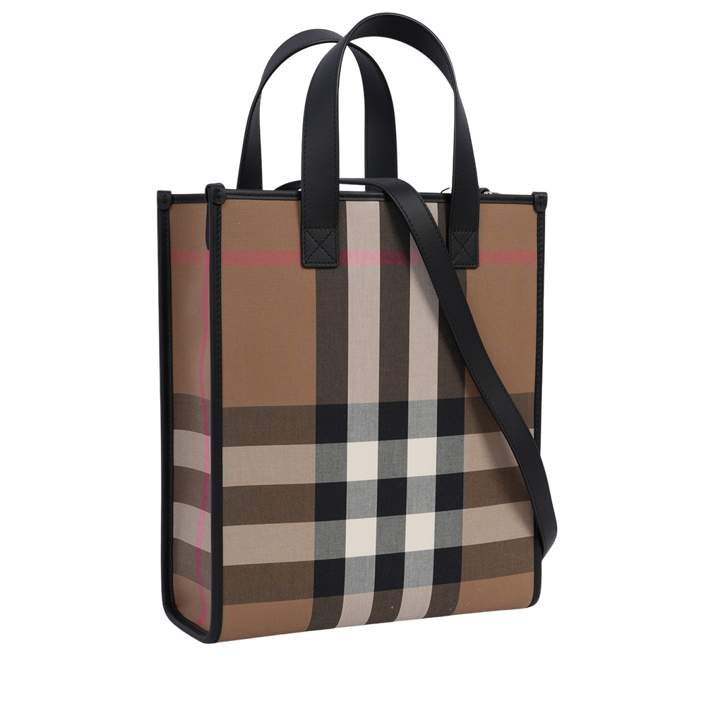 【BURBERRY】大格紋帆布直式手提/斜背二用包