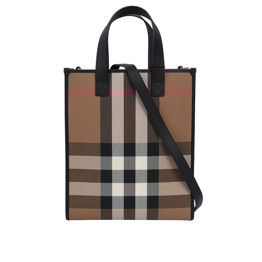 【BURBERRY】大格紋帆布直式手提/斜背二用包