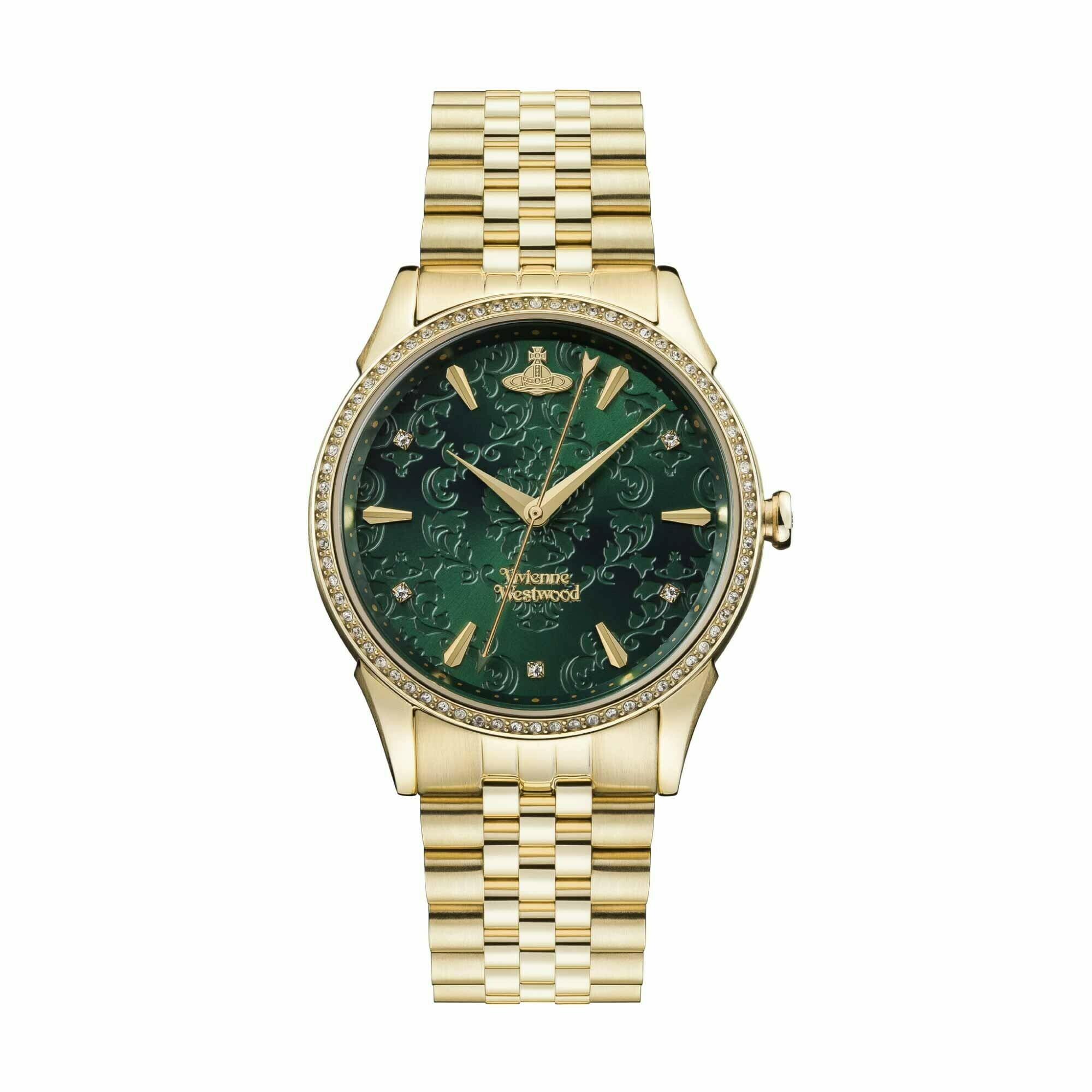 VV208GDGD 西太后 Vivienne Westwood 37mm 綠色壓花紋 金色不鏽鋼 錶帶 女裝 手錶 (香港行貨)