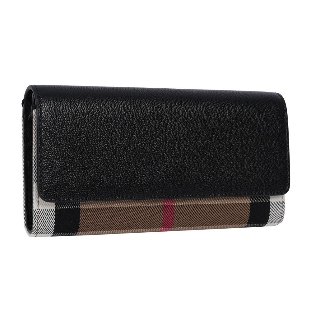 【BURBERRY】Halton 大格紋帆布及牛皮翻蓋二折長夾