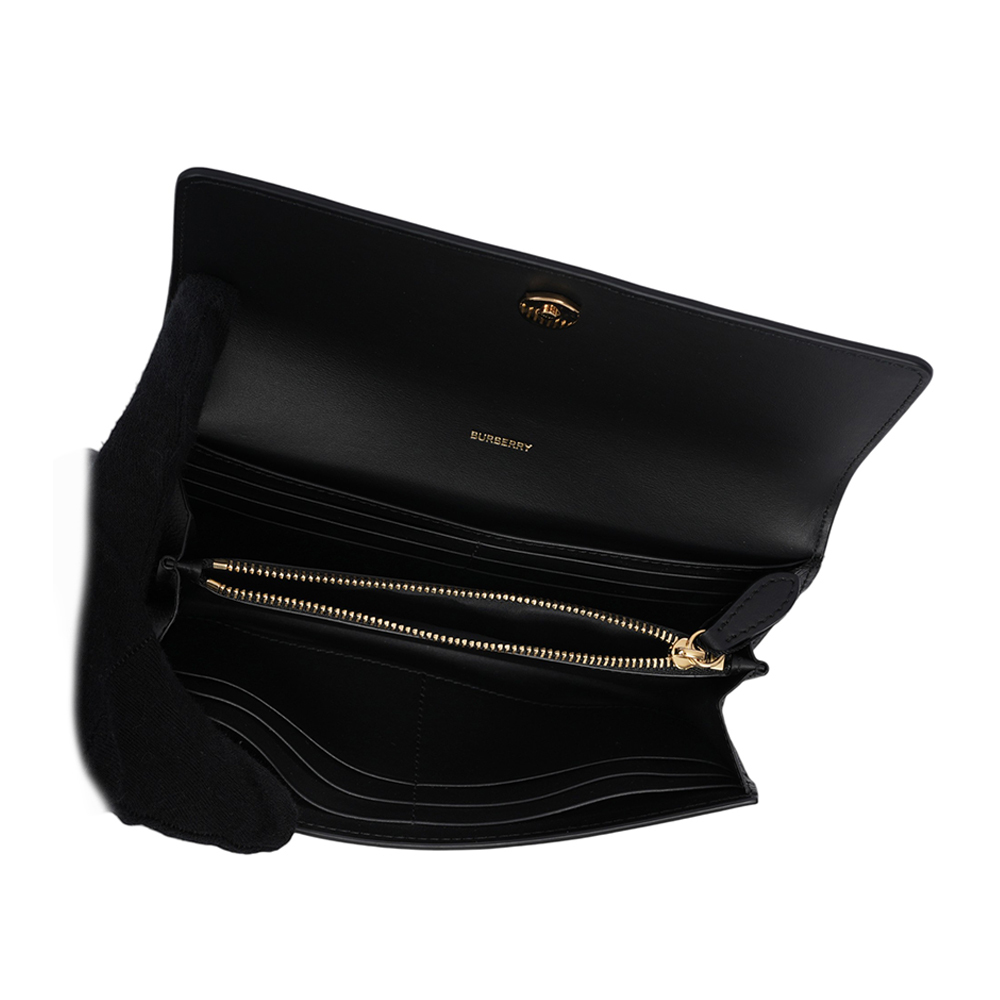 【BURBERRY】Halton 大格紋帆布及牛皮翻蓋二折長夾(黑色) 80840311