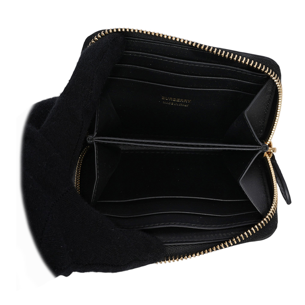 【BURBERRY】金字Logo 粒紋牛皮ㄇ形拉鍊零錢包/卡夾包(黑色) 80840421