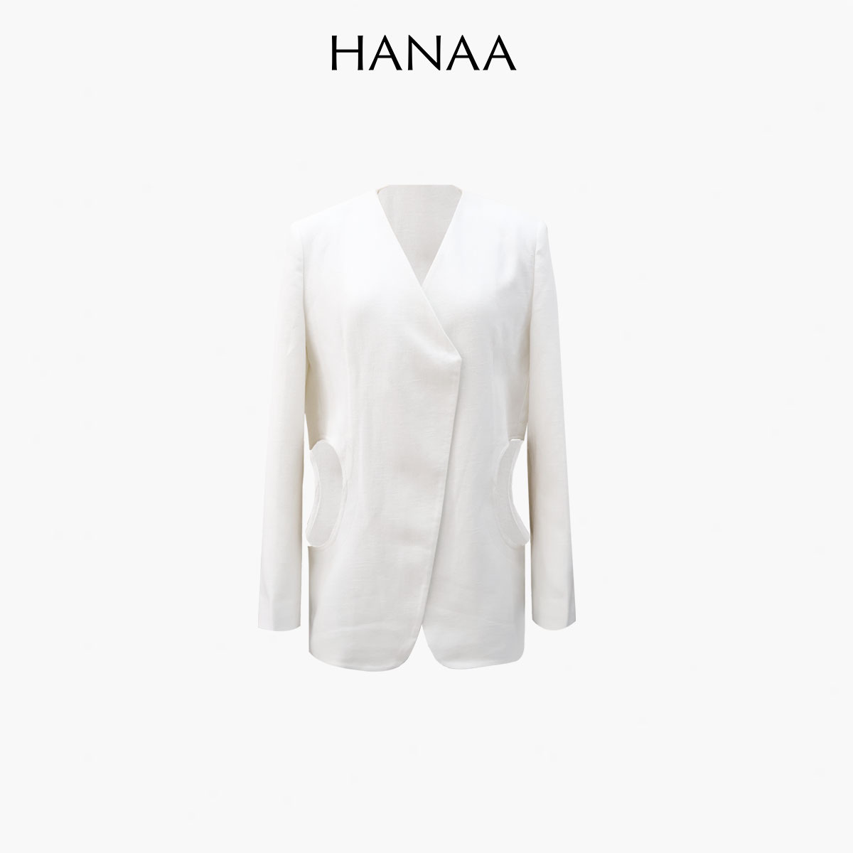 HANAA秋季新款港風復古白色西裝外套寬鬆百搭休閑V領西服上衣