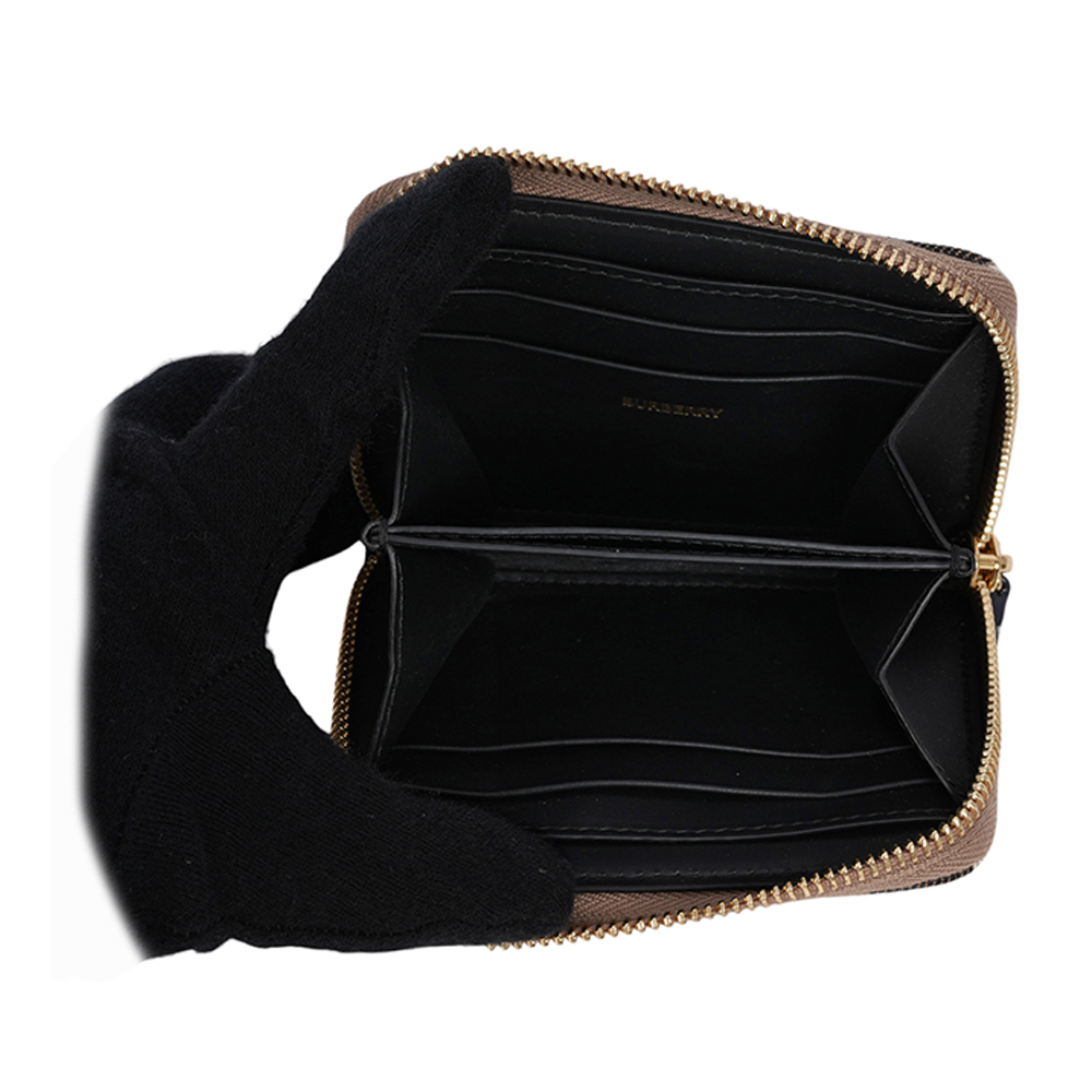 【BURBERRY】大格紋帆布及牛皮ㄇ形拉鍊零錢包/卡夾包(海軍藍) 80845251