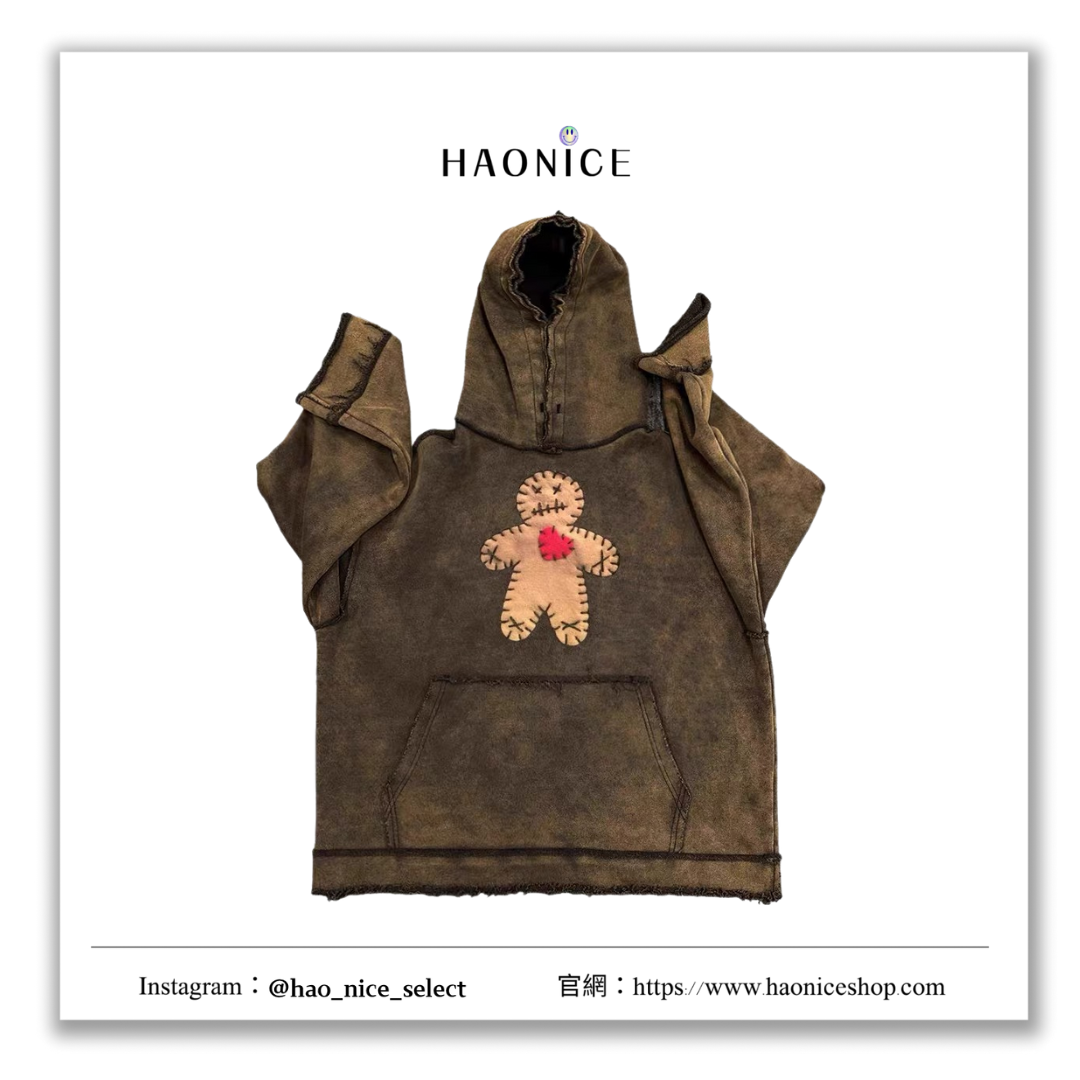 【HAO NICE】DANKiMADE長袖 帽T 24SS 秋季 純手工貼布工藝 素色水洗破壞漸變風