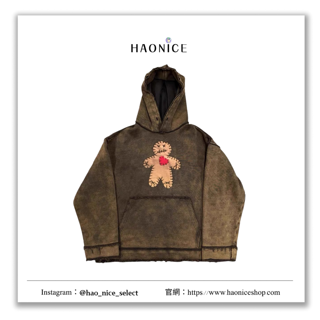 【HAO NICE】DANKiMADE長袖 帽T 24SS 秋季 純手工貼布工藝 素色水洗破壞漸變風