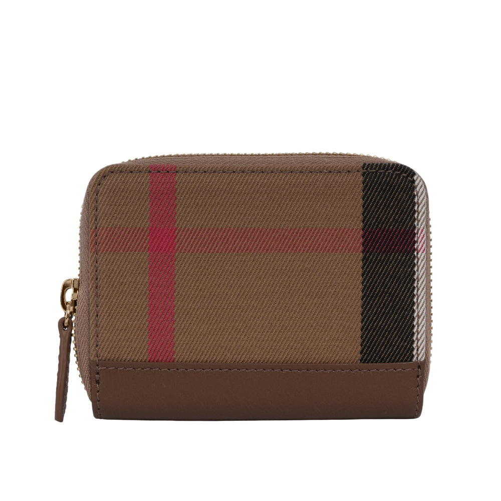 【BURBERRY】大格紋帆布及牛皮ㄇ形拉鍊零錢包/卡夾包