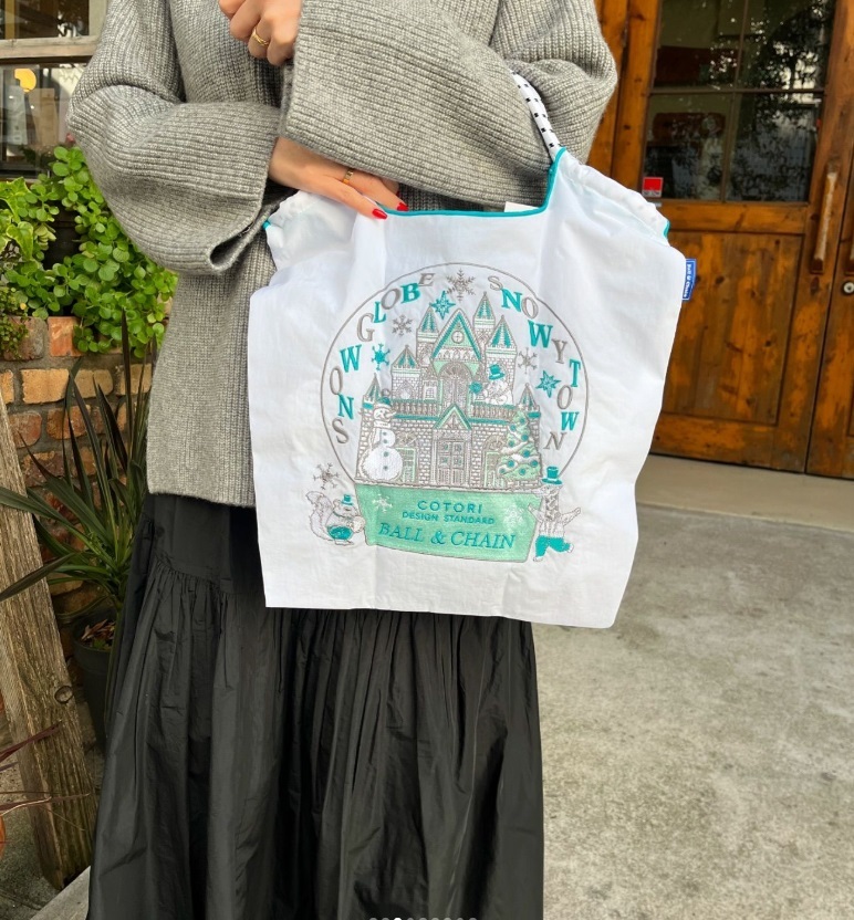 Ball＆Chain 刺繡環保購物袋 M號 - 白 (32100804)