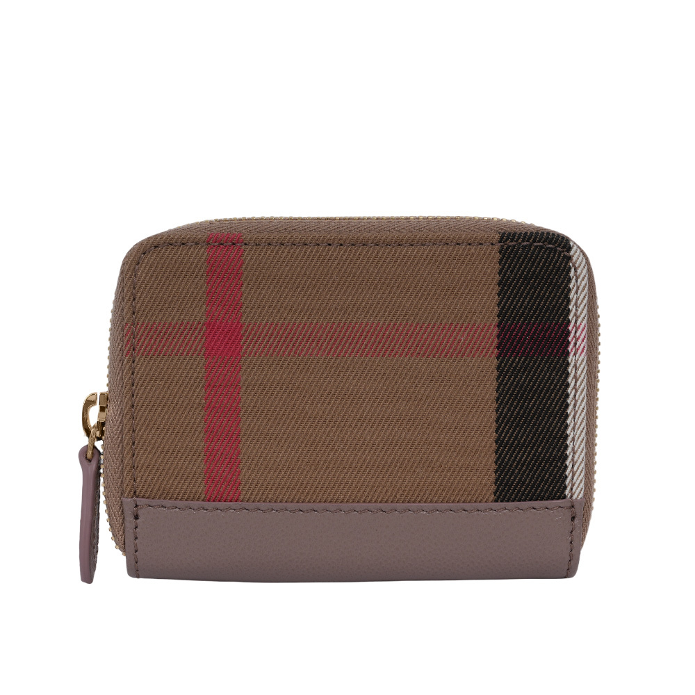 【BURBERRY】大格紋帆布及牛皮ㄇ形拉鍊零錢包/卡夾包