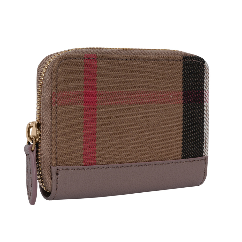 【BURBERRY】大格紋帆布及牛皮ㄇ形拉鍊零錢包/卡夾包
