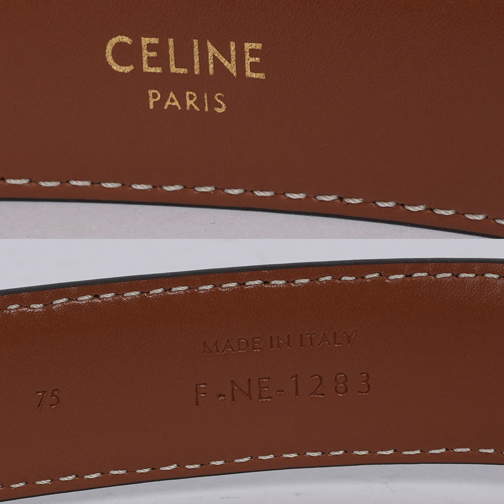 【CELINE】TRIOMPHE 金釦塗層帆布中腰皮帶75cm/寬2.5cm (棕褐色) 45AK92ACO.04LU
