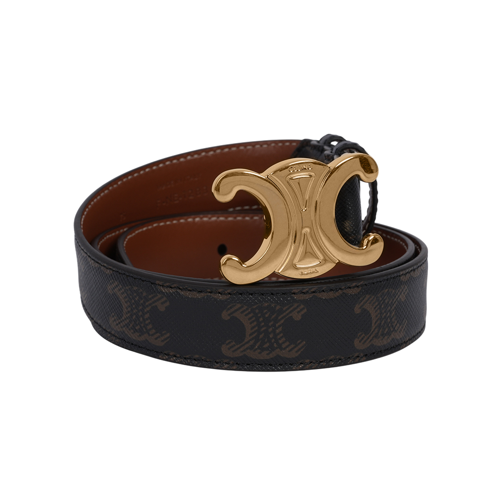 【CELINE】TRIOMPHE 金釦塗層帆布中腰皮帶75cm/寬2.5cm (棕褐色) 45AK92ACO.04LU