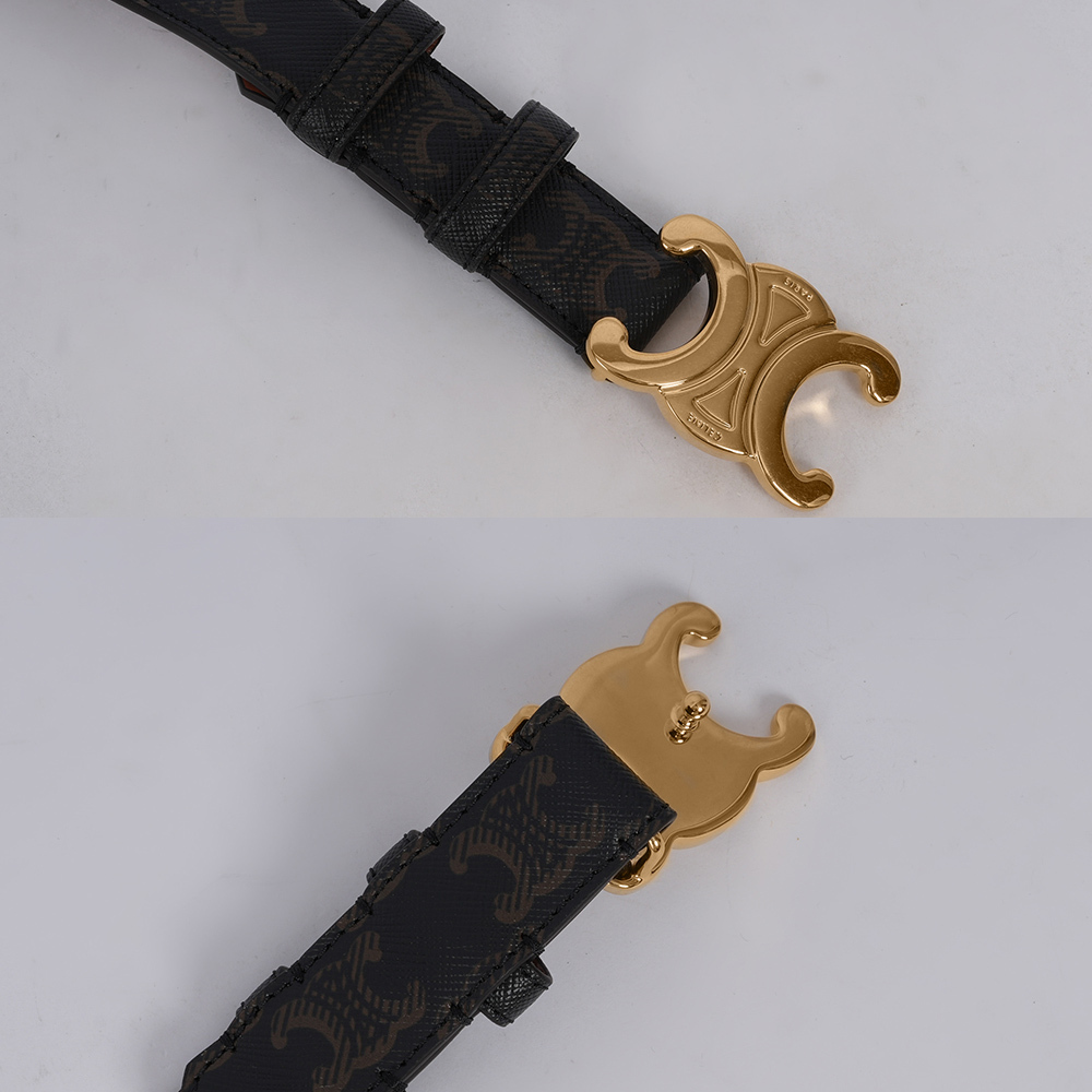 【CELINE】TRIOMPHE 金釦塗層帆布中腰皮帶75cm/寬2.5cm (棕褐色) 45AK92ACO.04LU