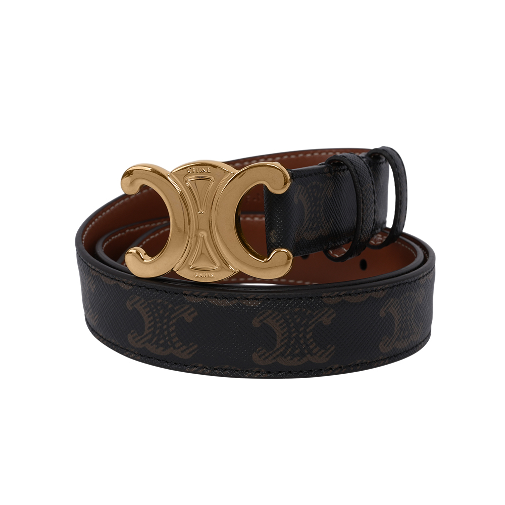 【CELINE】TRIOMPHE 金釦塗層帆布中腰皮帶75cm/寬2.5cm (棕褐色) 45AK92ACO.04LU