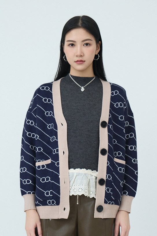 撞色邊圈圈紋cardigan  (*現貨款式）