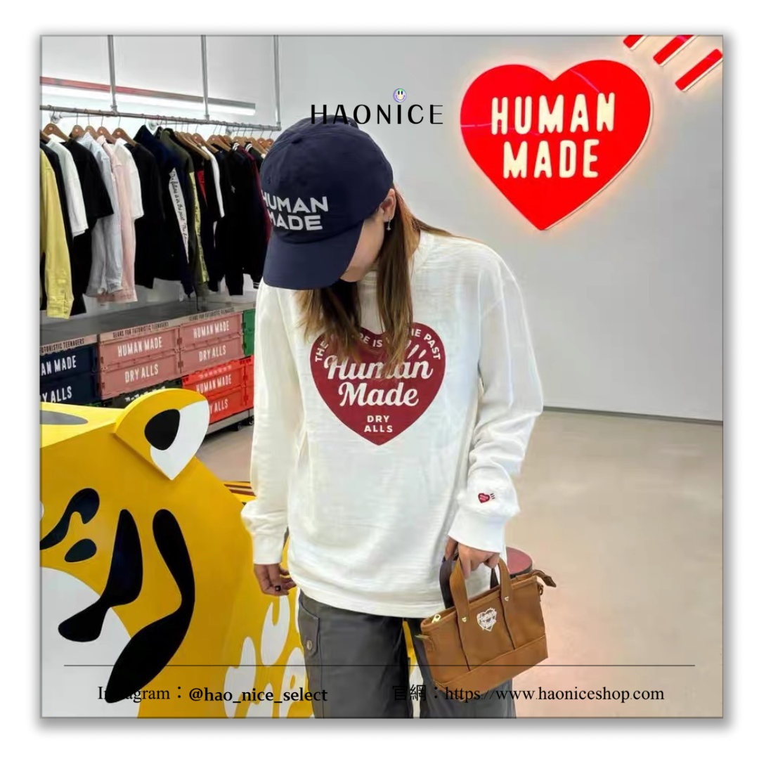 【HAO NICE】HUMAN MADE 長袖 大學T GRAPHIC LS T-SHIRT 竹節棉胸前草寫字母大愛心大學T