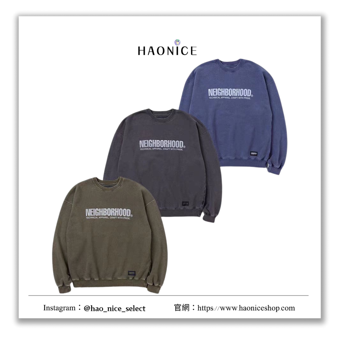 【HAO NICE】NBHD neighborhood 長袖 大學T 24SS水洗蠟染做舊 日系復古風Vintage休閒百搭必備大學T