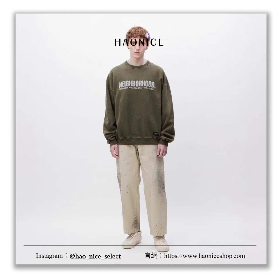 【HAO NICE】NBHD neighborhood 長袖 大學T 24SS水洗蠟染做舊 日系復古風Vintage休閒百搭必備大學T