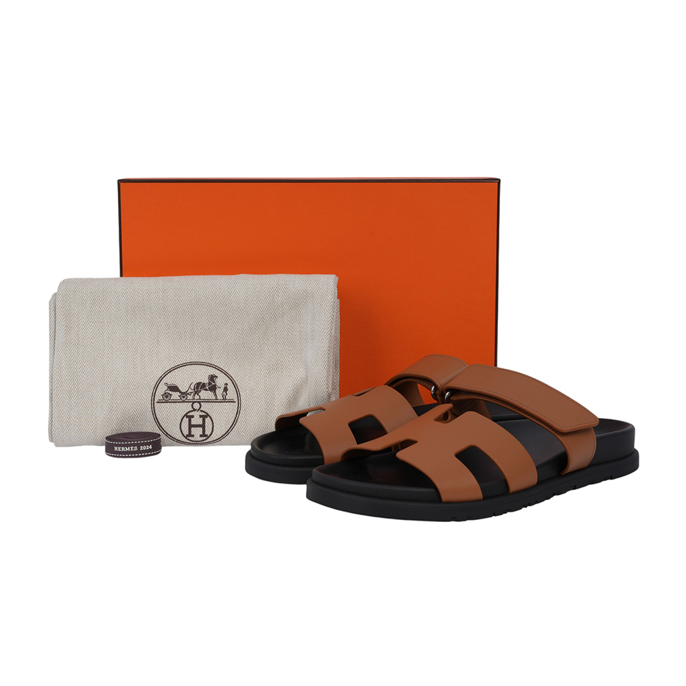 【HERMES】Chypre 小牛皮及山羊皮拖鞋/二舅拖(黑色/自然色)H222299Z A3 390