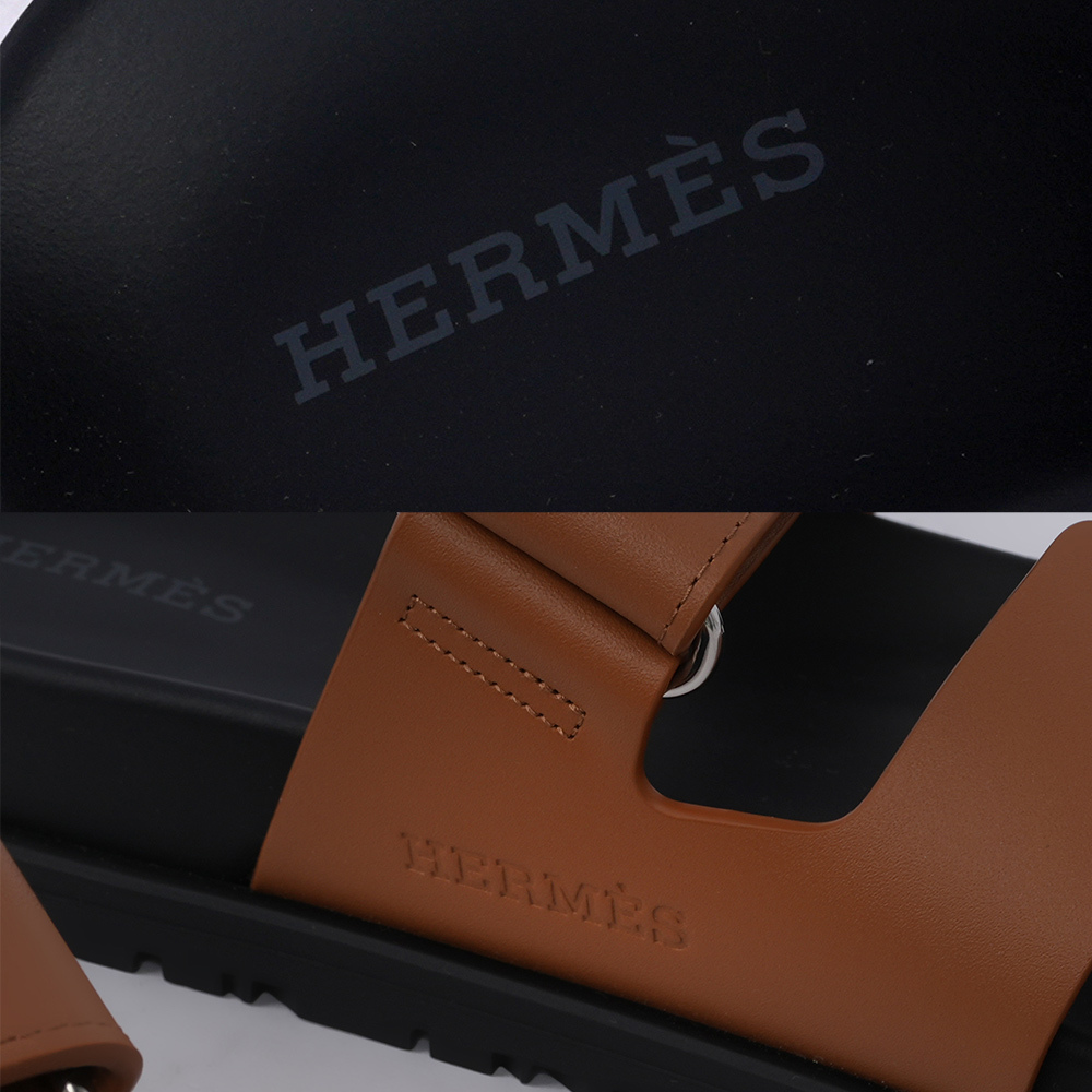 【HERMES】Chypre 小牛皮及山羊皮拖鞋/二舅拖(黑色/自然色)H222299Z A3 390