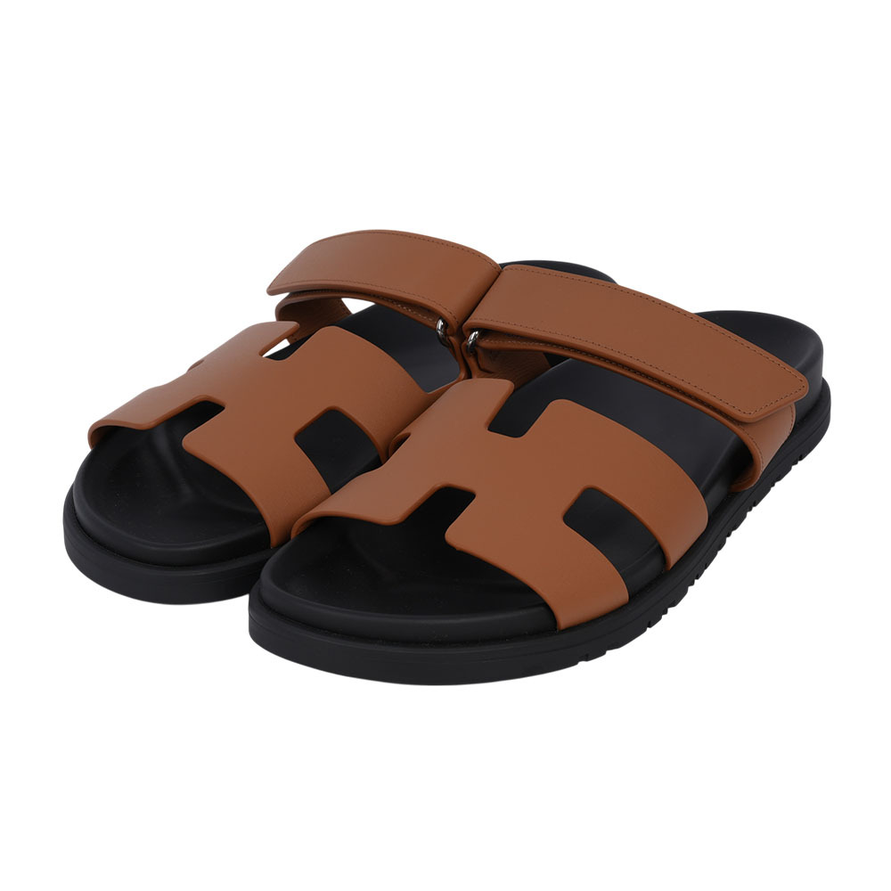 【HERMES】Chypre 小牛皮及山羊皮拖鞋/二舅拖(黑色/自然色)H222299Z A3 390