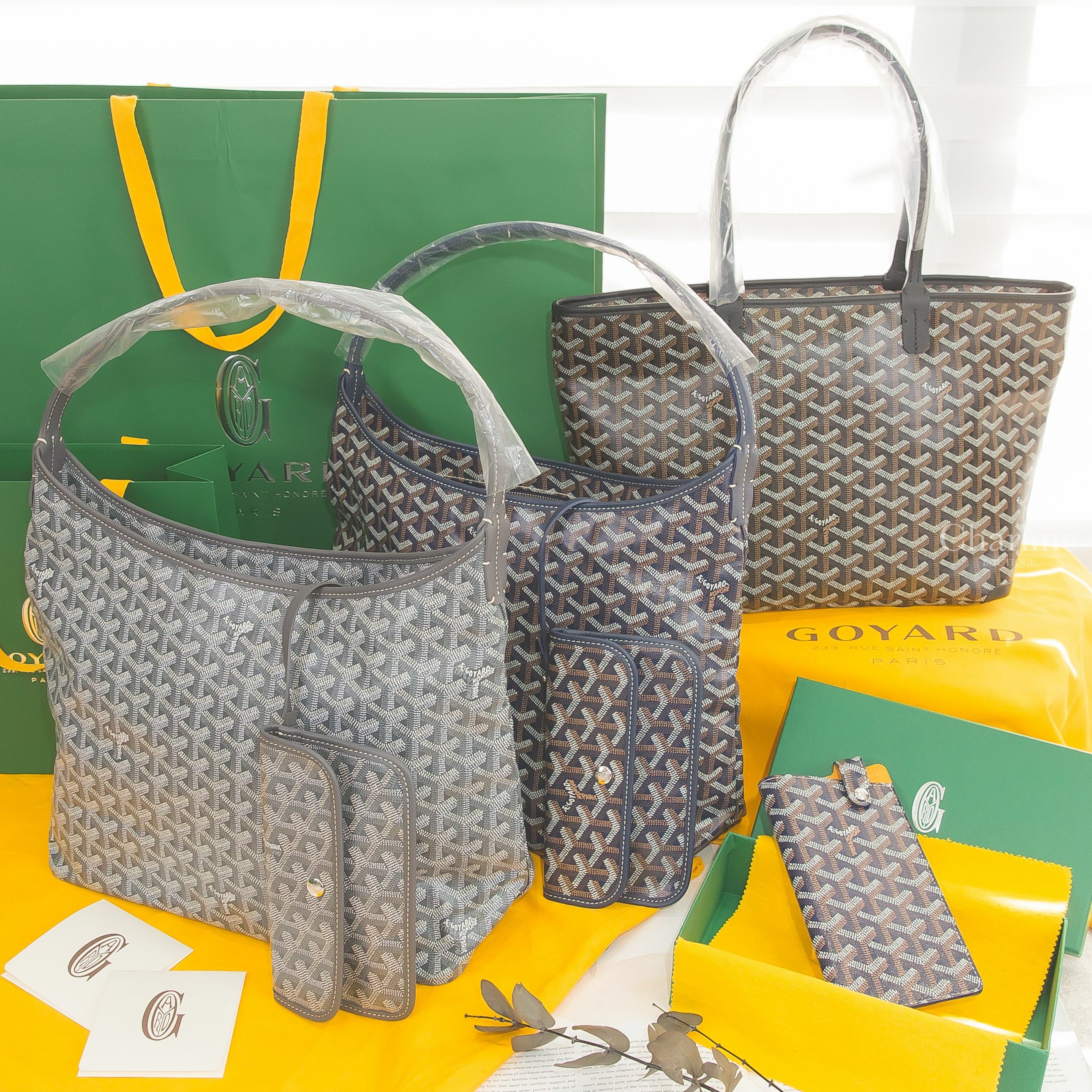 Goyard Bohème Hobo海軍藍帆布牛皮手提肩背包,Bohème Hobo灰色帆布牛皮手提肩背包,Artois Pm黑色帆布牛皮拉鍊托特包,Montmartre GM Case 海軍藍牛皮扣式收納包-Charline Boutique 代購