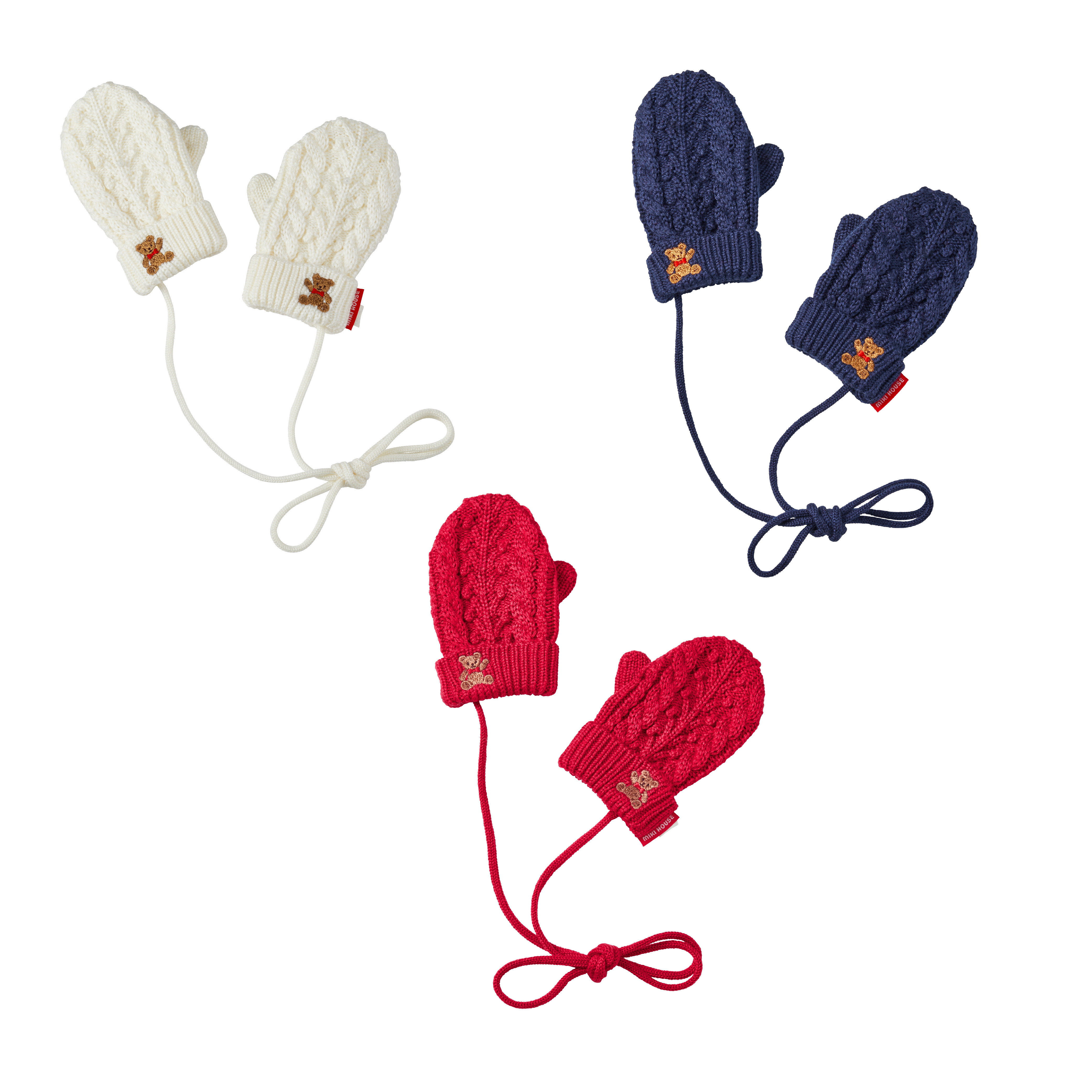 麻花編織小熊刺繡連指手套-共三色