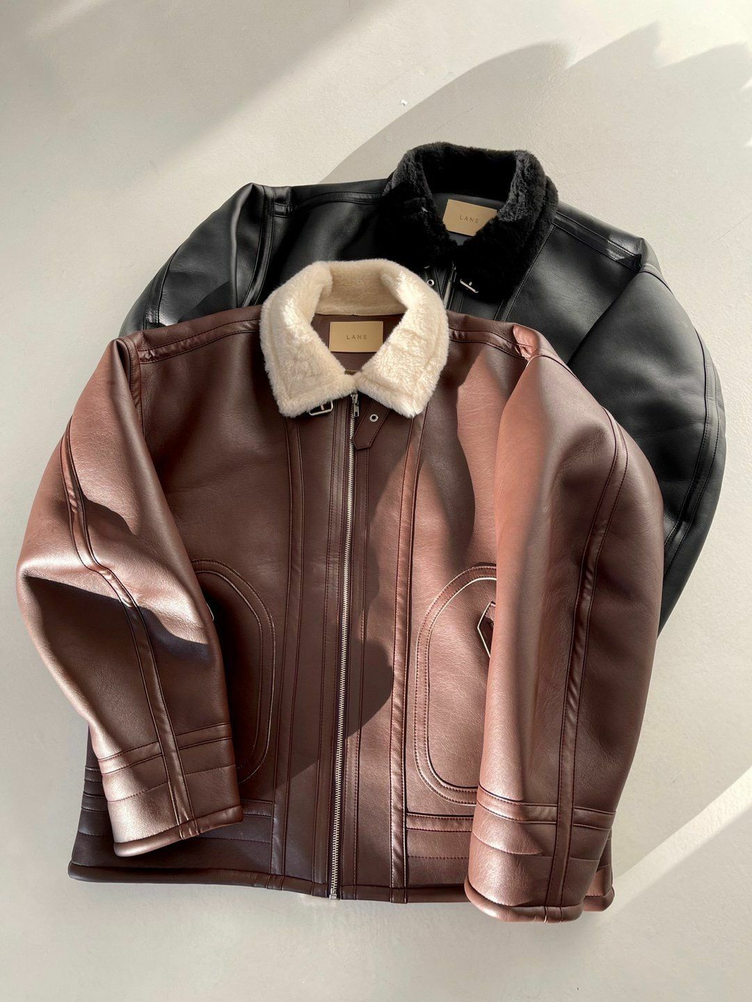 毛毛領拉鍊合成皮褸 LANE-060JK