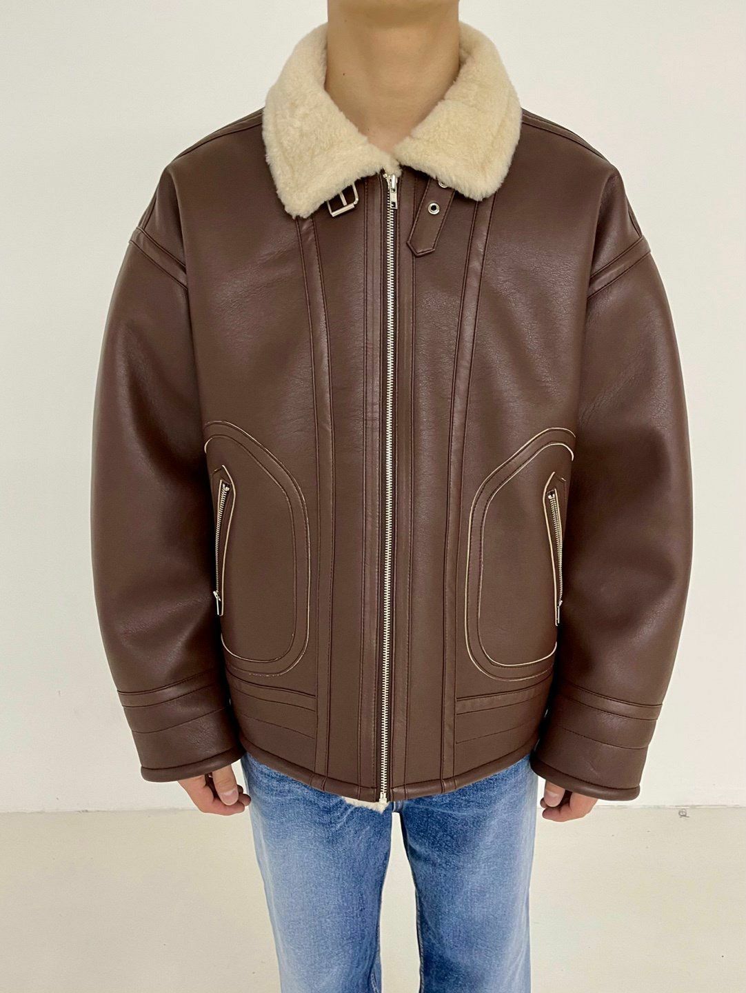 毛毛領拉鍊合成皮褸 LANE-060JK