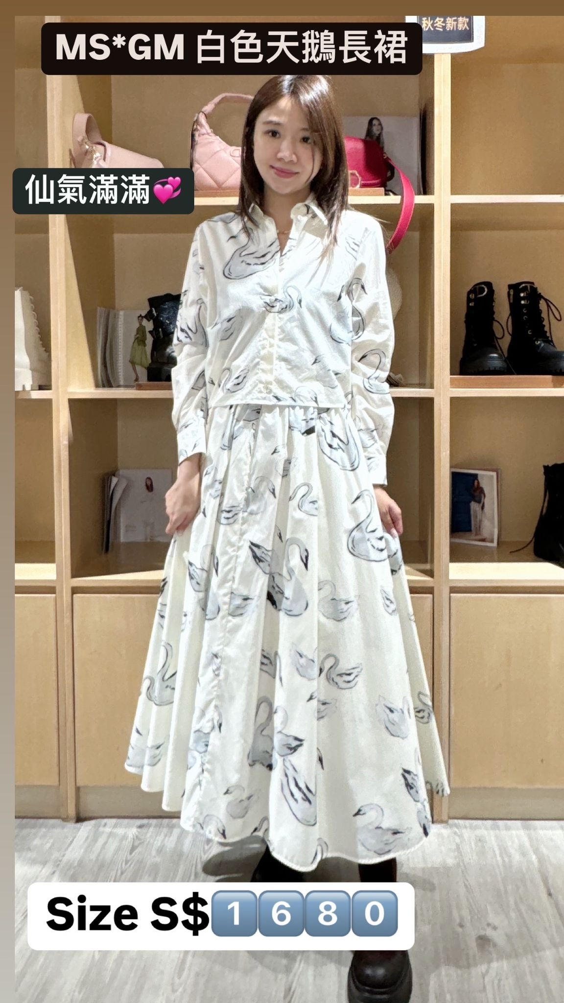 Msgm 滿天鵝圖案半身長裙 -T