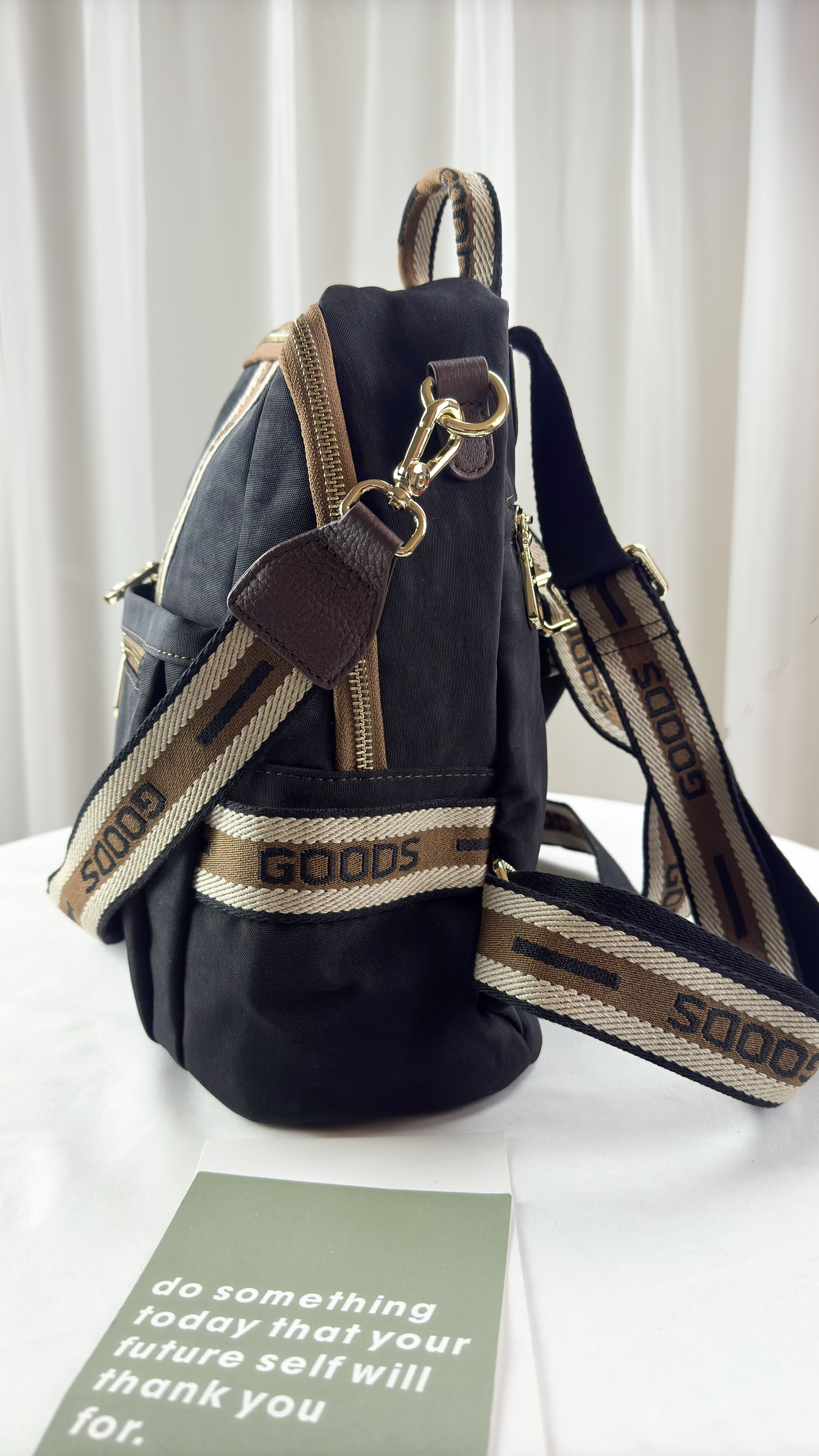 GOODS 卡其織帶防潑水後背包 / 側背包 附小熊吊飾 #2649