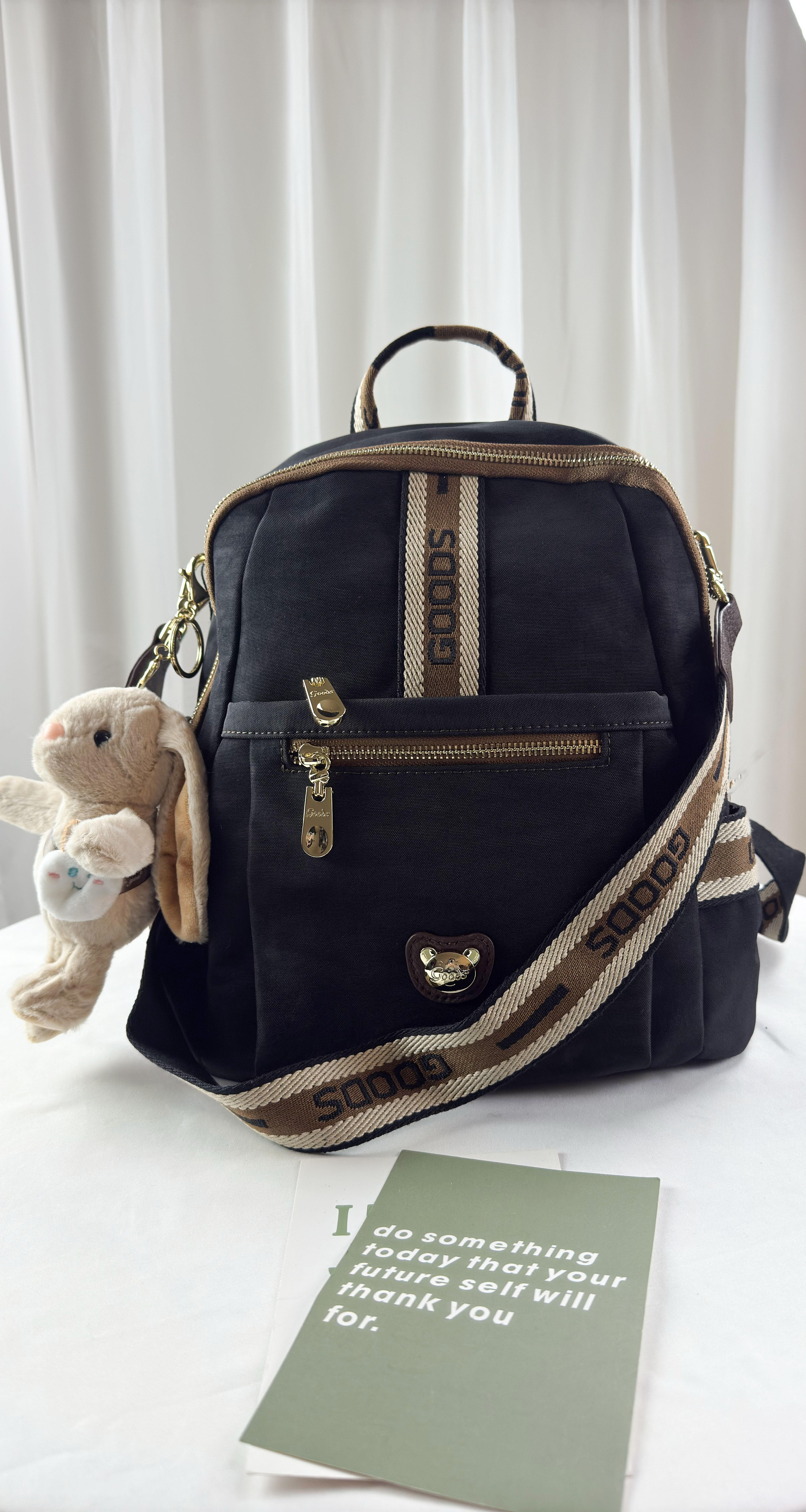 GOODS 卡其織帶防潑水後背包 / 側背包 附小熊吊飾 #2649