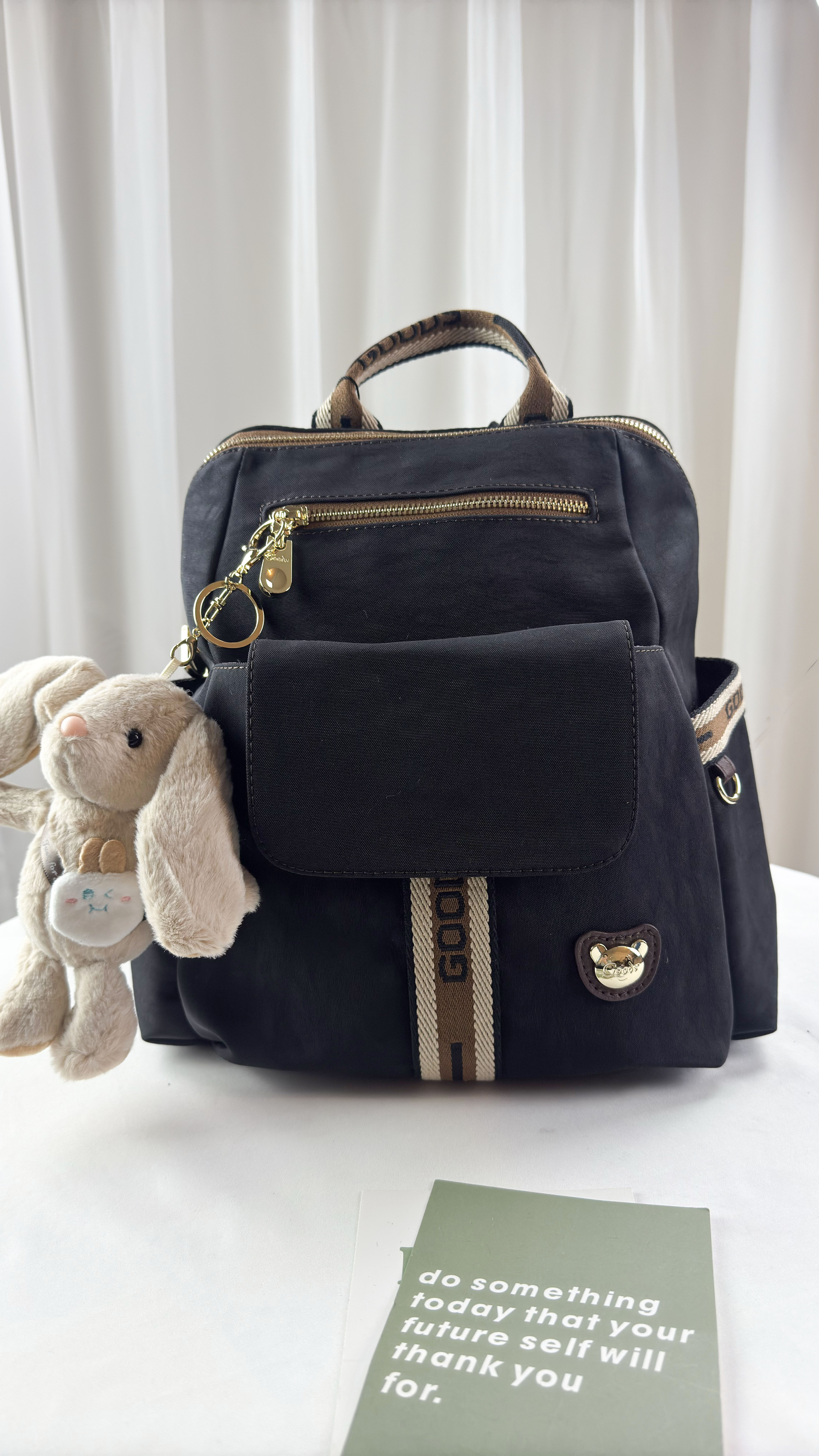 GOODS 卡其織帶防潑水後背包  附吊飾 #2854