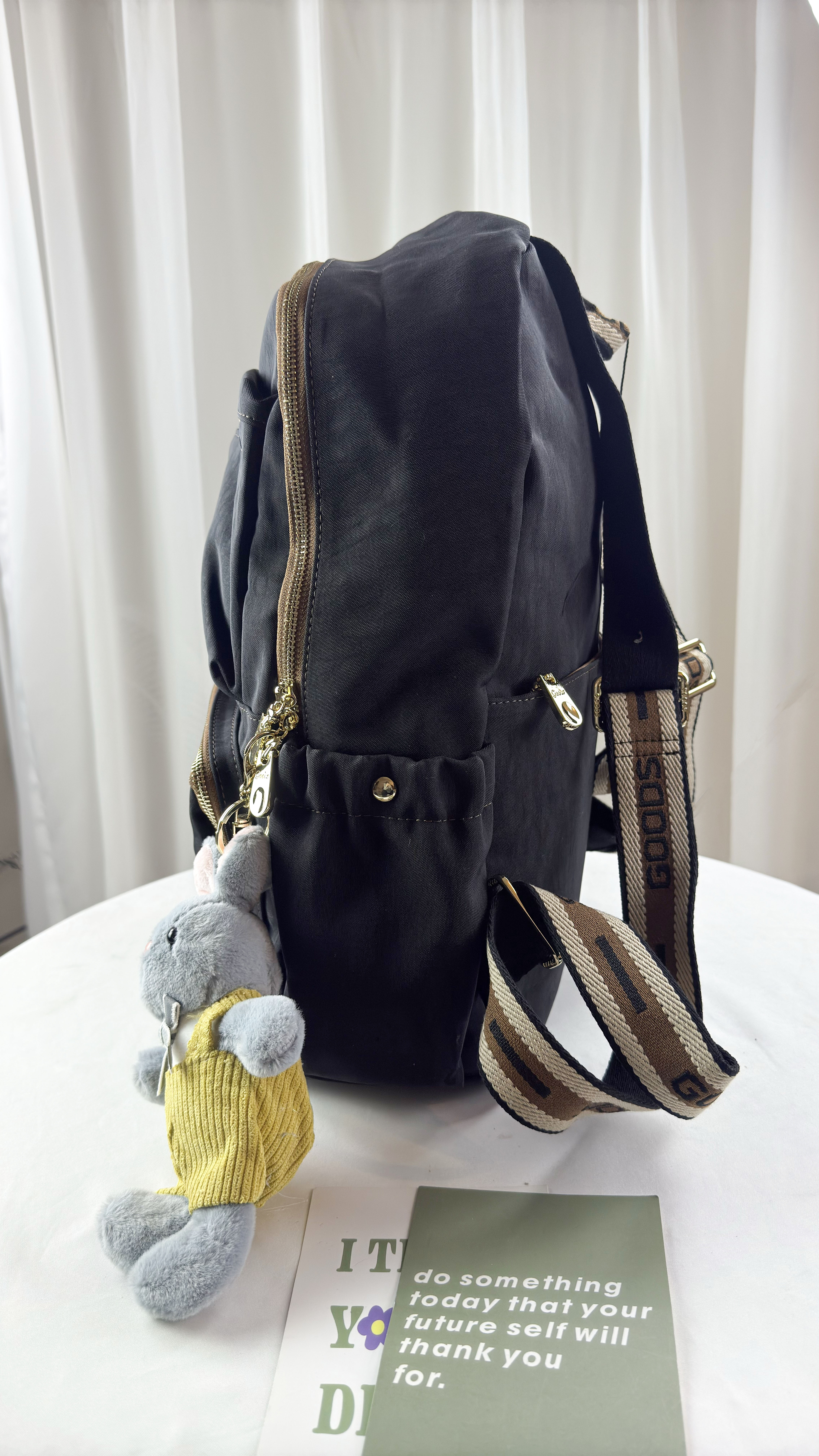 GOODS 卡其織帶防潑水後背包 附小熊吊飾 #2627