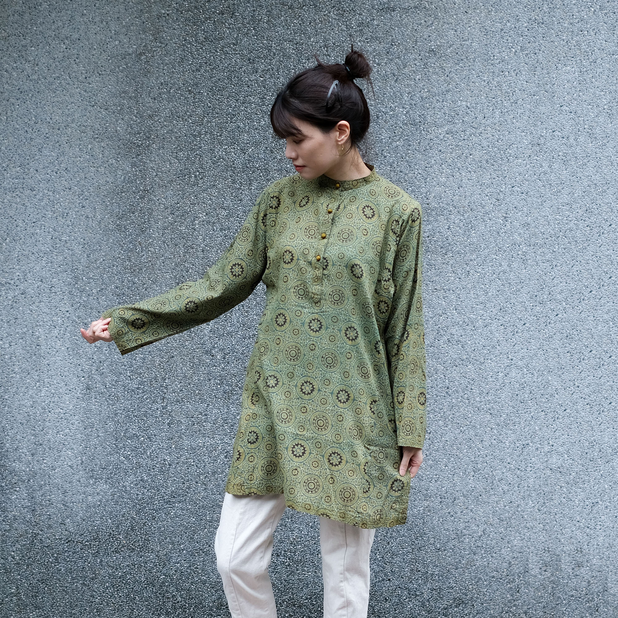 蓋染｜Ajrak Kurti 上衣 - 綠｜巴基斯坦