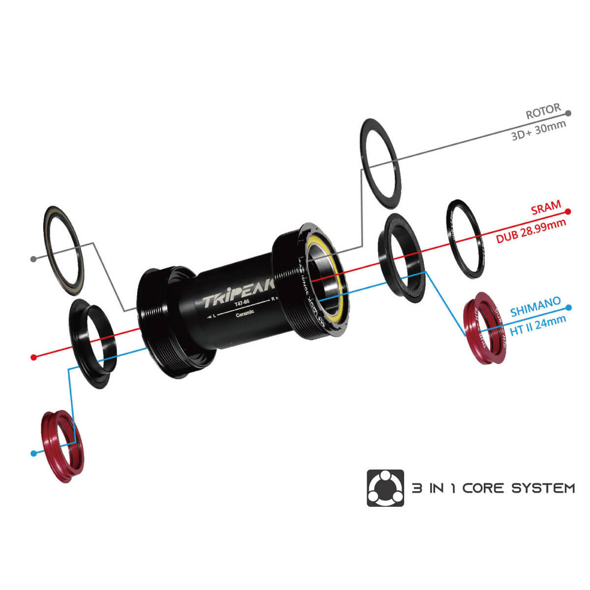 Tripeak BB65 63mm 3in1 Bottom Bracket (30mm,DUB,HG24)