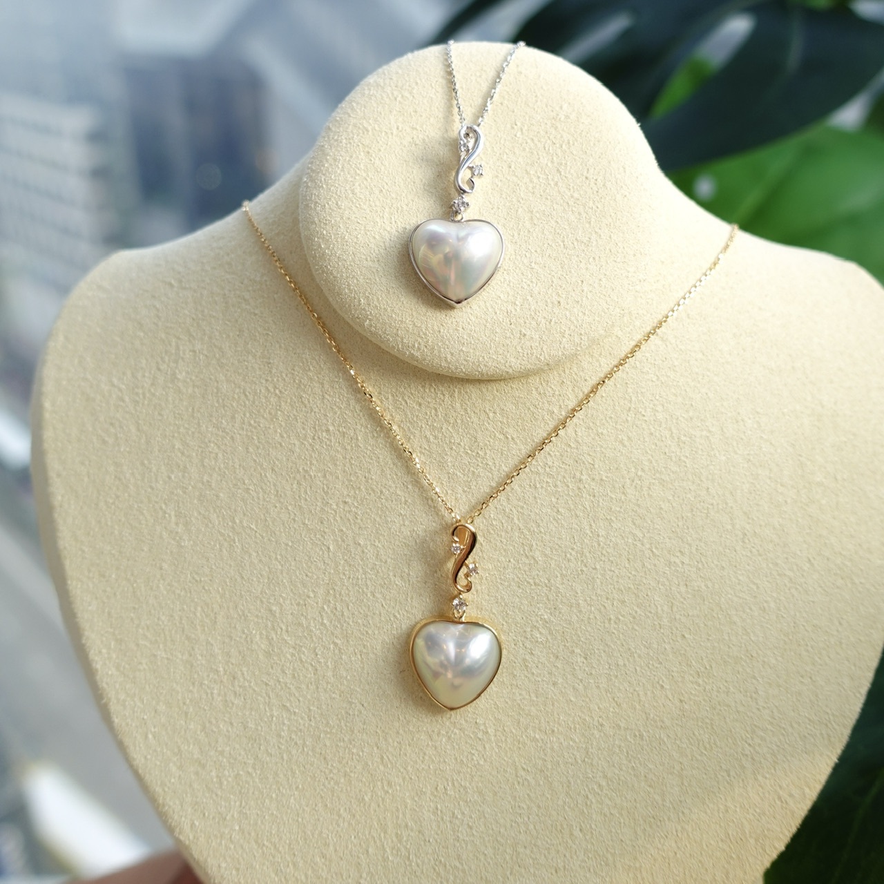 18K金日本稀有極光白色馬貝珠套鍊-心形